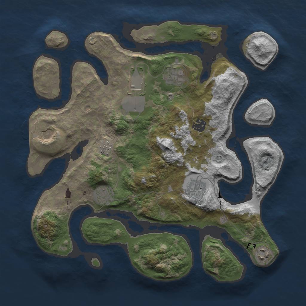 Rust Map: Barren, Size: 3500, Seed: 5542325, 11 Monuments