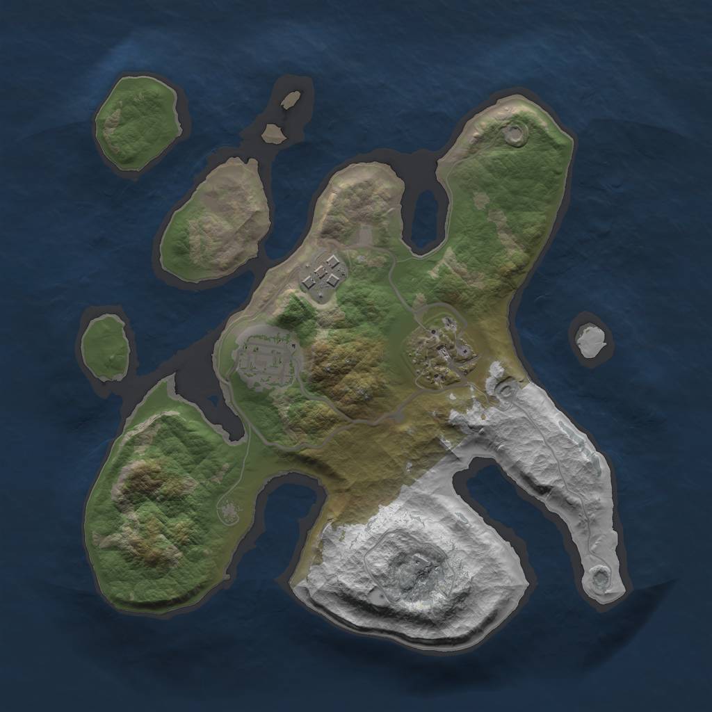 Rust Map: Barren, Size: 2500, Seed: 56698, 5 Monuments