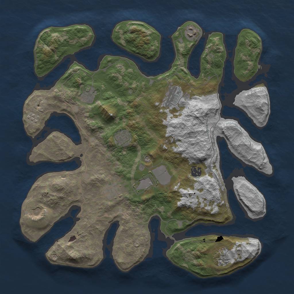 Rust Map: Barren, Size: 4000, Seed: 491355688, 13 Monuments