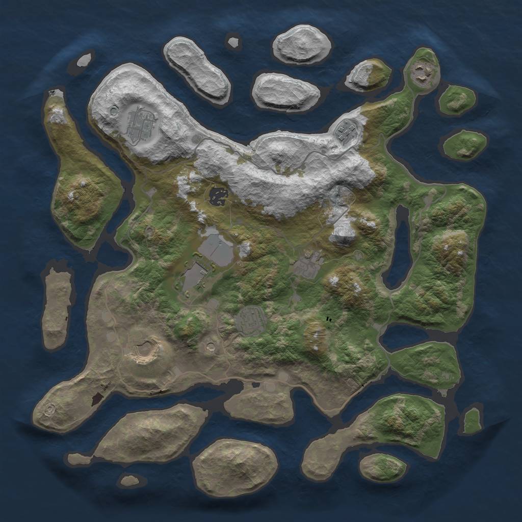 Rust Map: Barren, Size: 4000, Seed: 824, 11 Monuments