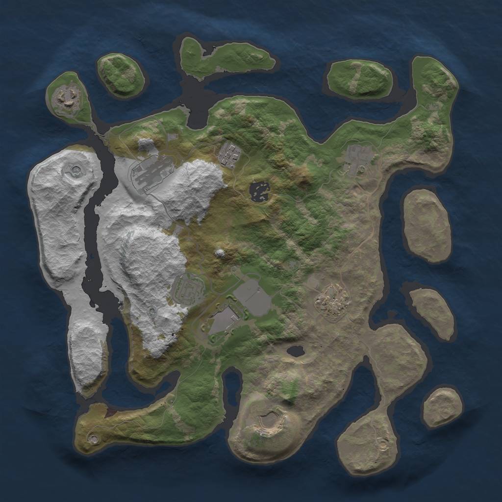 Rust Map: Barren, Size: 3500, Seed: 396954493, 12 Monuments