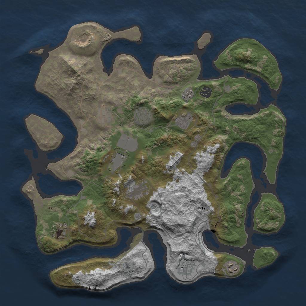 Rust Map: Barren, Size: 4000, Seed: 565229191, 14 Monuments