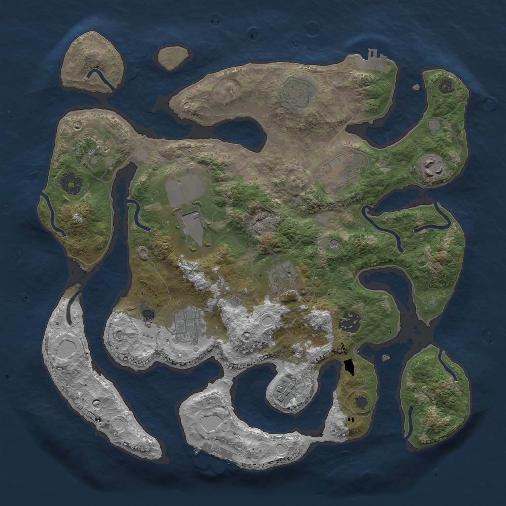 Rust Map: Procedural Map, Size: 3500, Seed: 1042223057, 20 Monuments