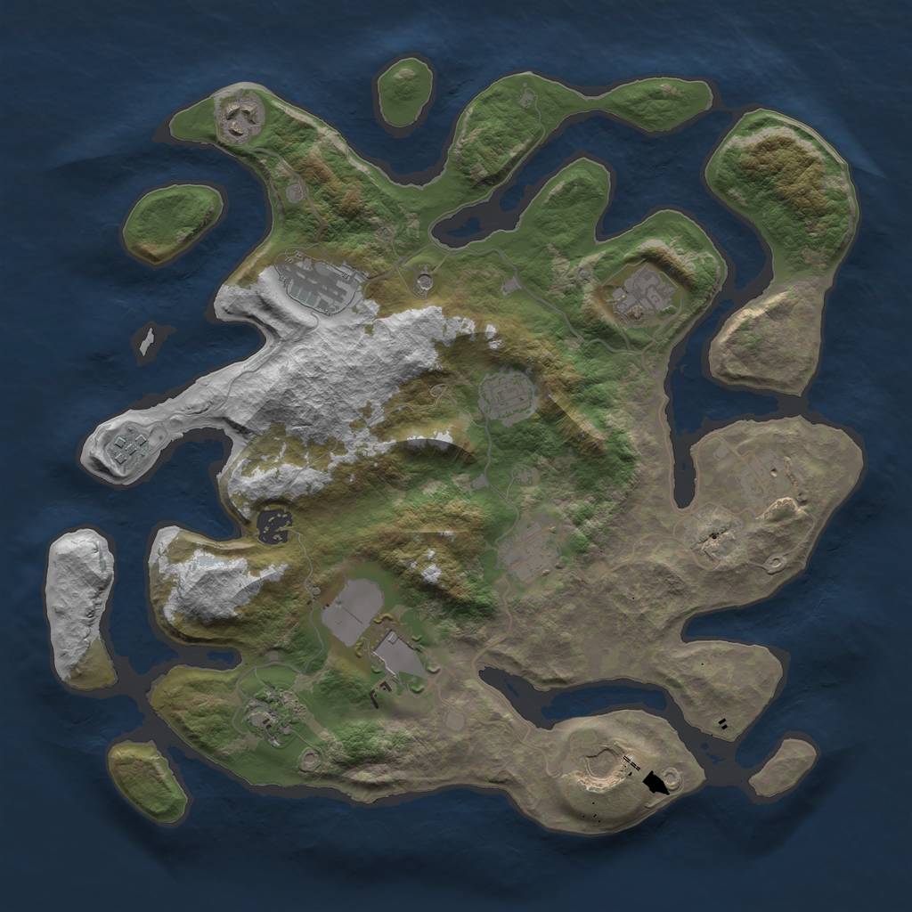 Rust Map: Barren, Size: 3700, Seed: 594775476, 14 Monuments