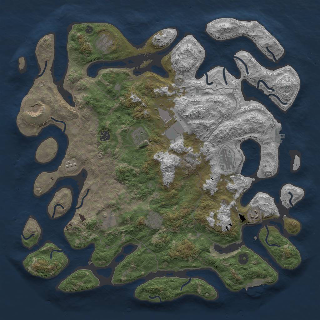 Rust Map: Procedural Map, Size: 4500, Seed: 258554, 21 Monuments