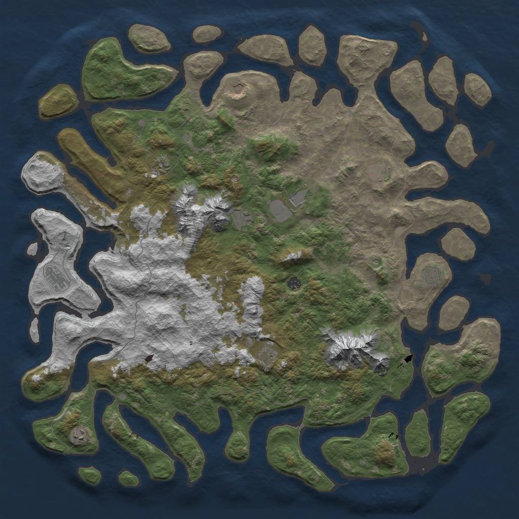 Rust Map: Barren, Size: 6000, Seed: 58179553, 14 Monuments