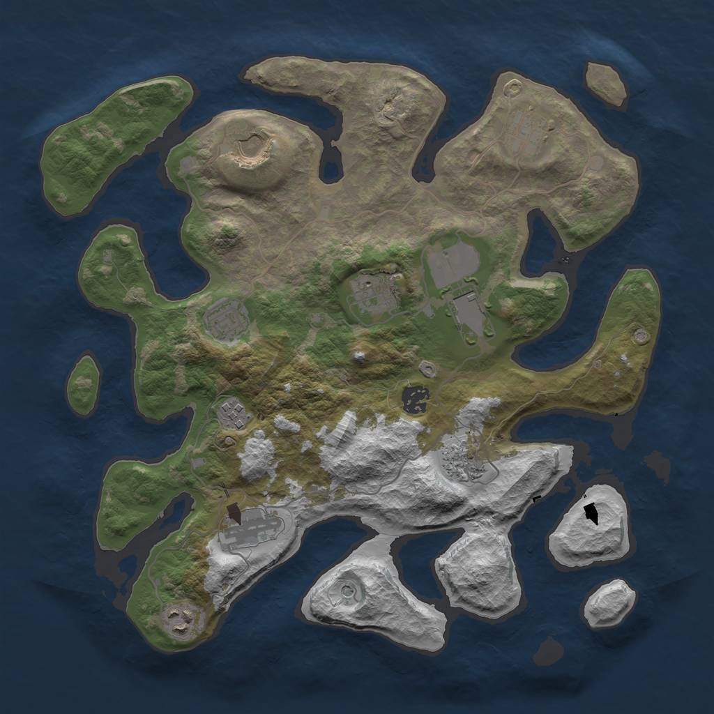 Rust Map: Barren, Size: 3700, Seed: 1056340452, 13 Monuments