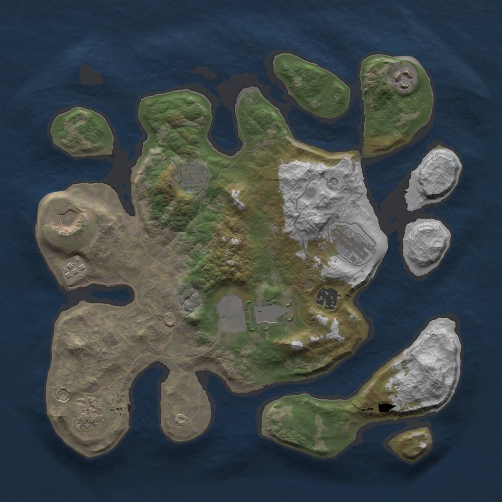 Rust Map: Barren, Size: 3500, Seed: 345185200, 11 Monuments