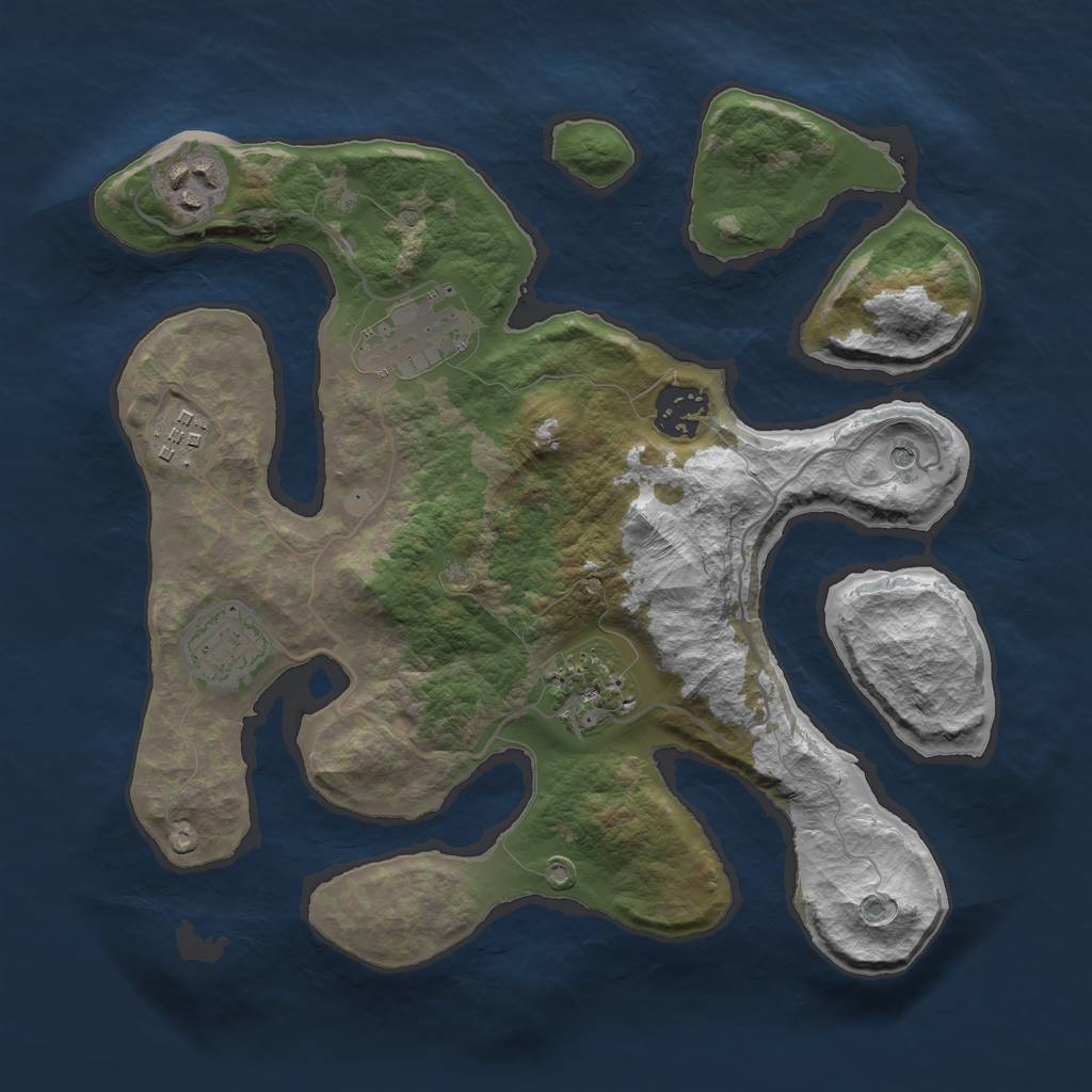 Rust Map: Barren, Size: 3000, Seed: 1274958571, 9 Monuments