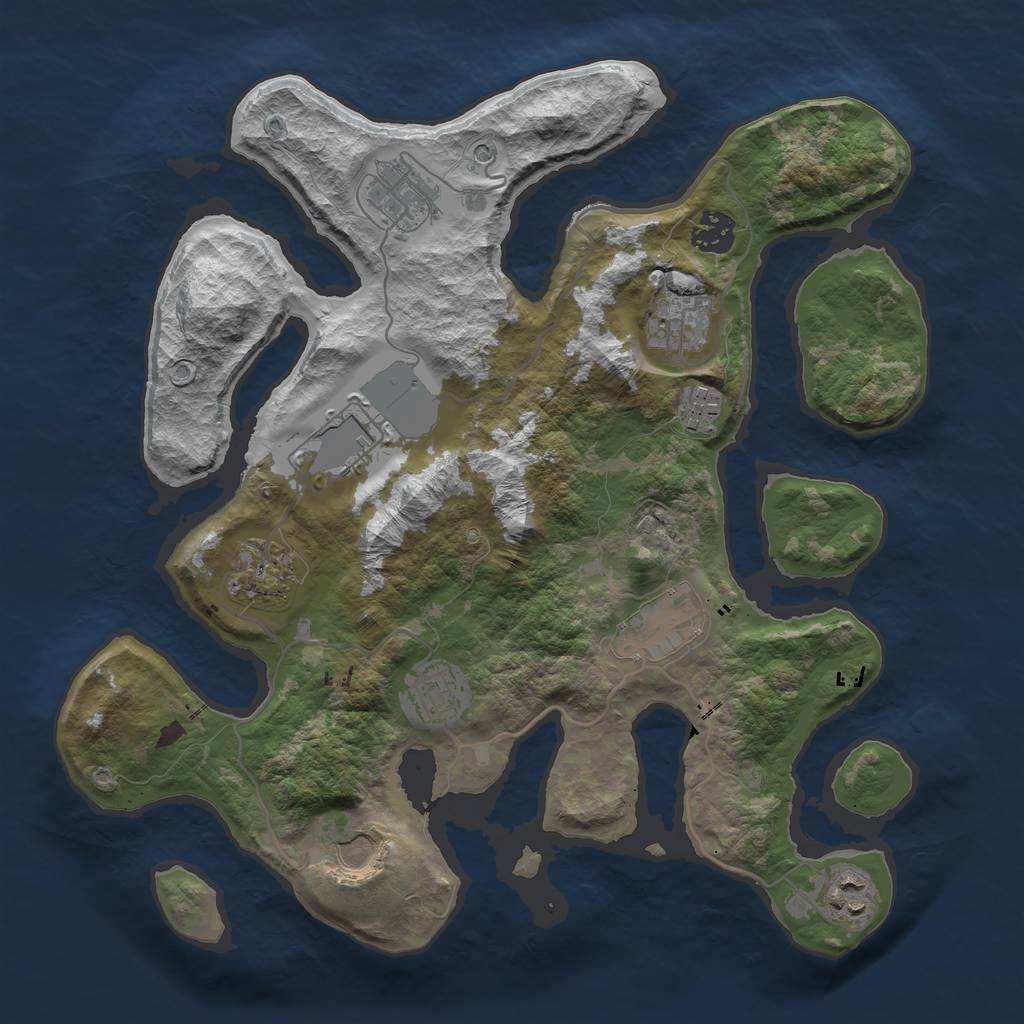 Rust Map: Barren, Size: 3500, Seed: 1691837094, 13 Monuments