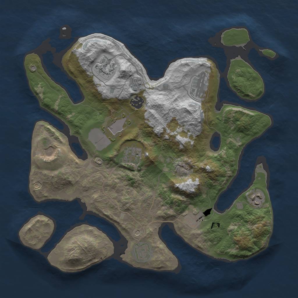 Rust Map: Barren, Size: 3500, Seed: 1656469186, 13 Monuments