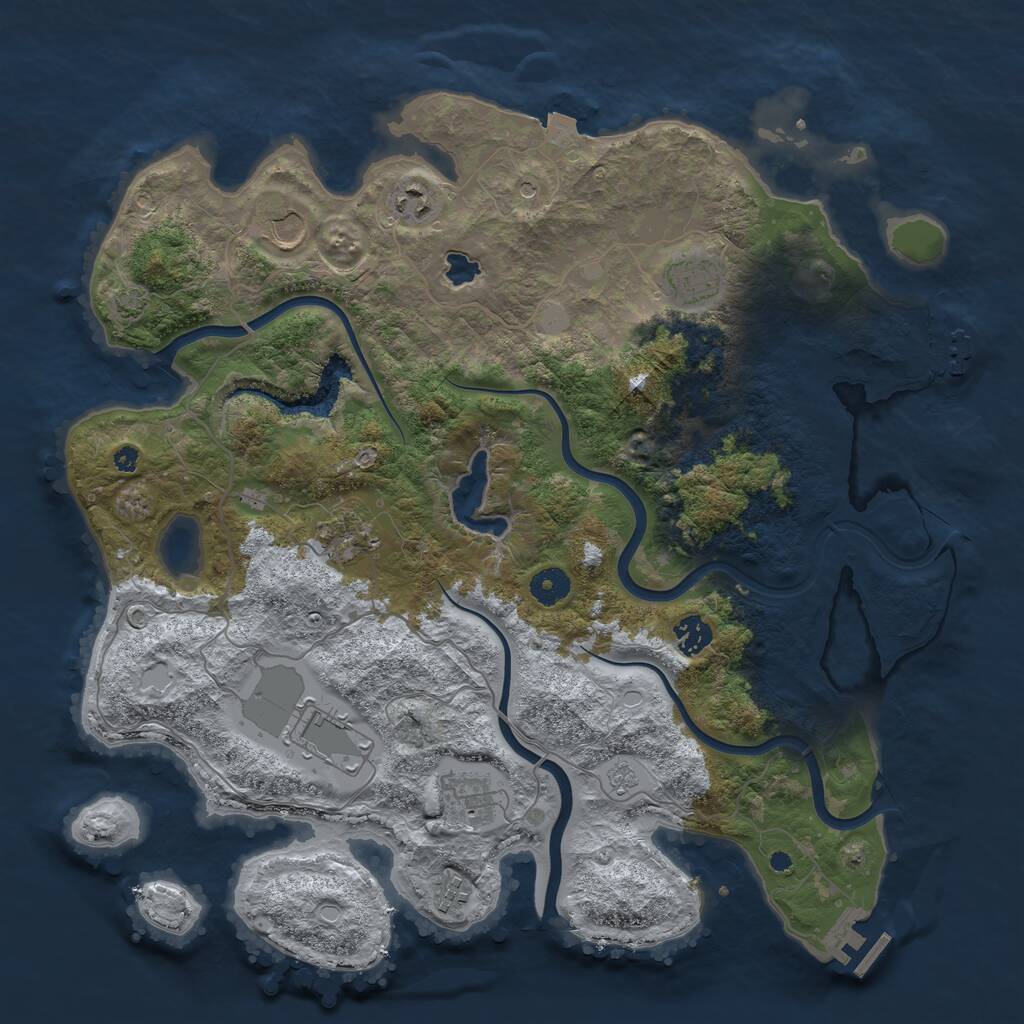 Rust Map: Procedural Map, Size: 4050, Seed: 1692752054, 14 Monuments