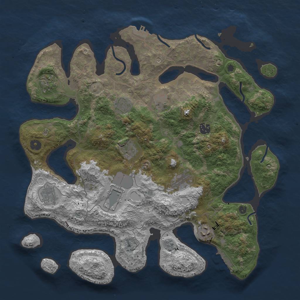 Rust Map: Procedural Map, Size: 4050, Seed: 1692752054, 21 Monuments