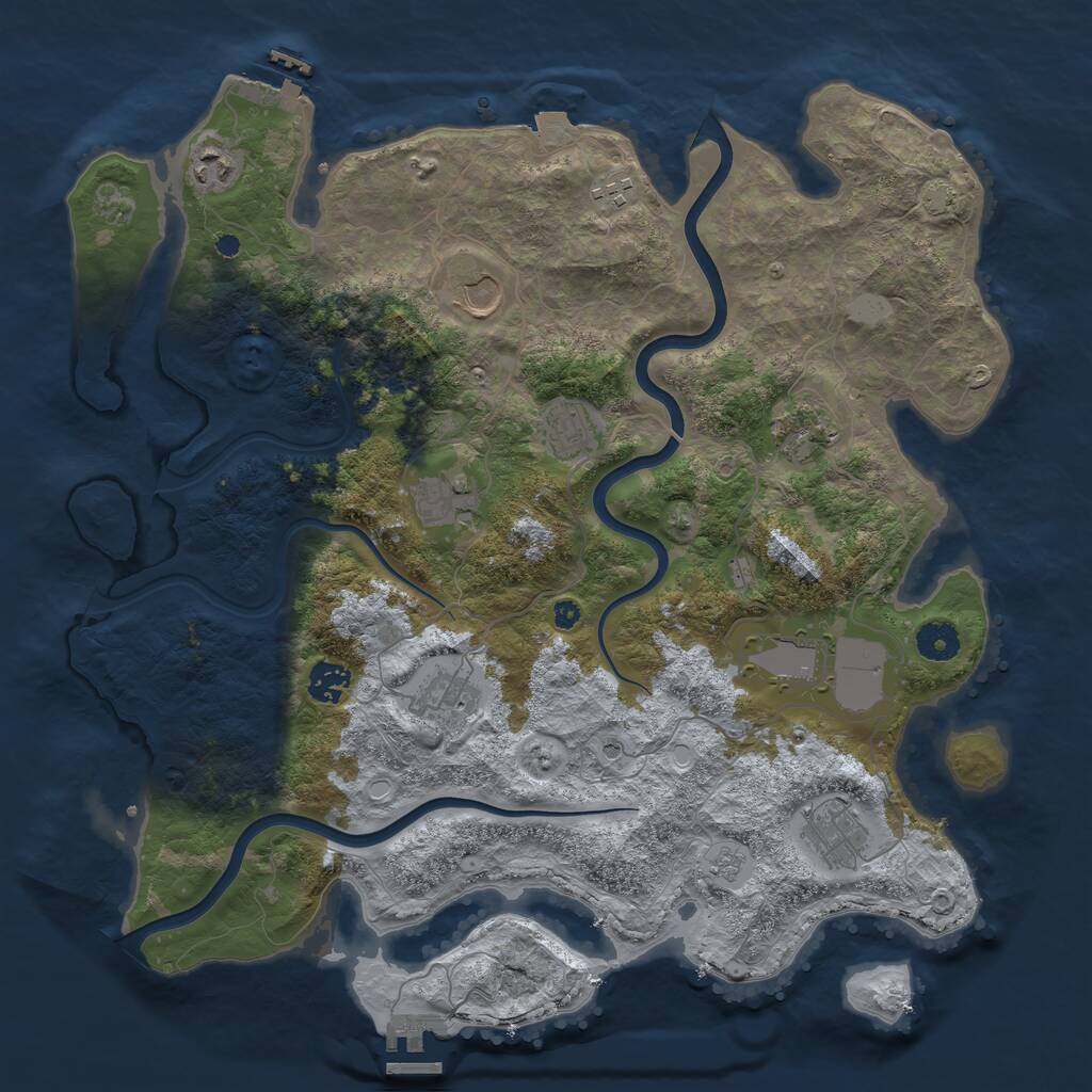 Rust Map: Procedural Map, Size: 3950, Seed: 770851182, 16 Monuments