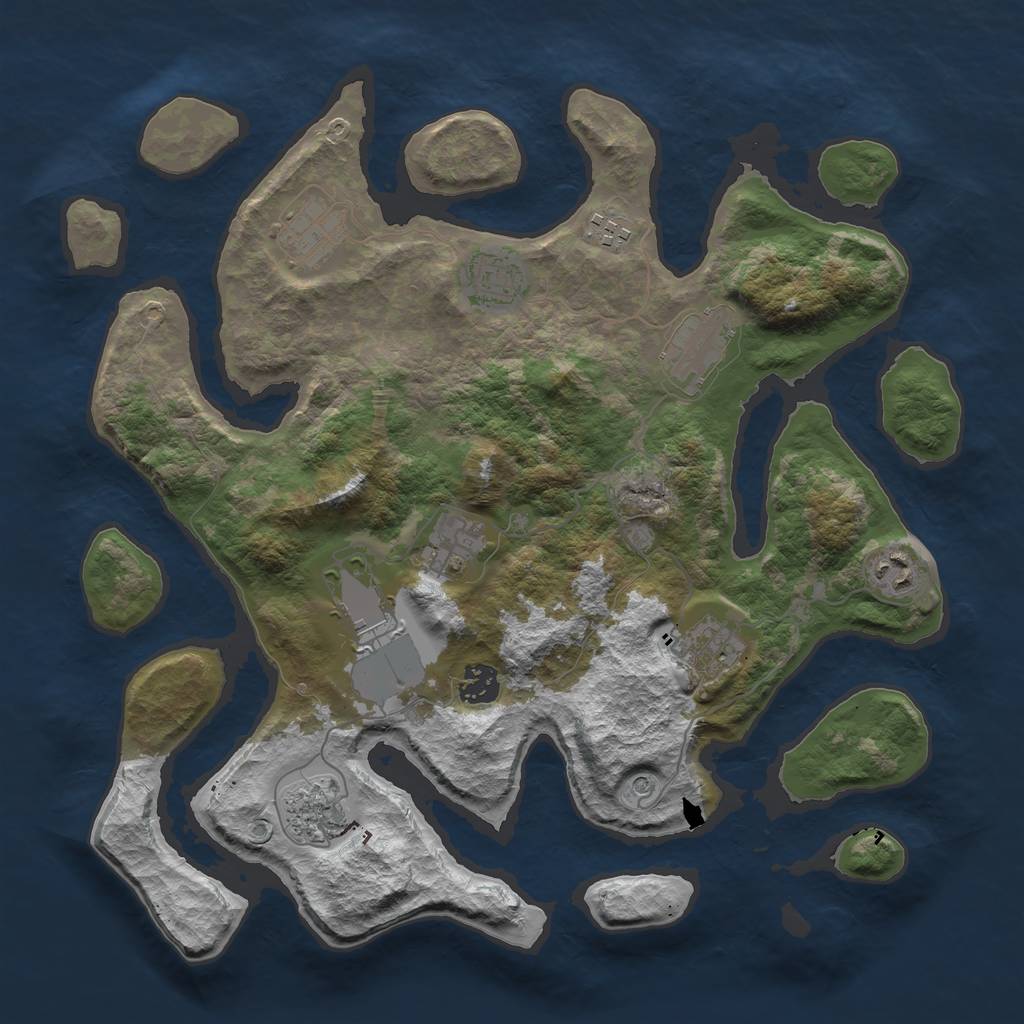 Rust Map: Barren, Size: 3700, Seed: 2050084596, 13 Monuments