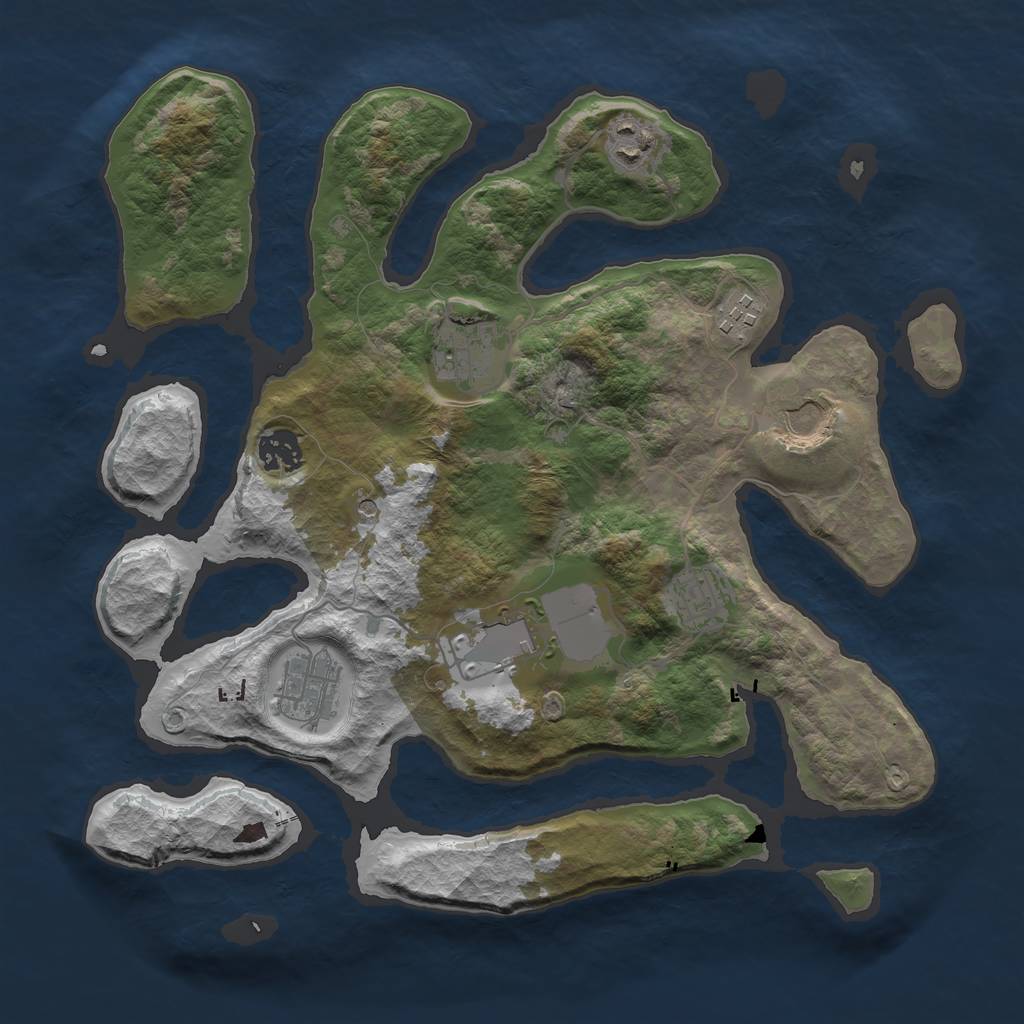 Rust Map: Barren, Size: 3500, Seed: 57, 11 Monuments