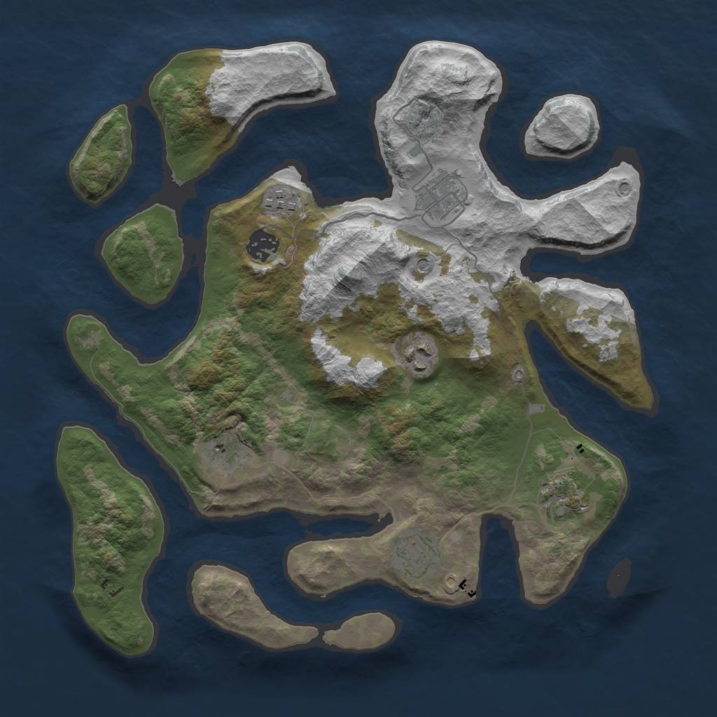 Rust Map: Barren, Size: 3499, Seed: 69, 10 Monuments