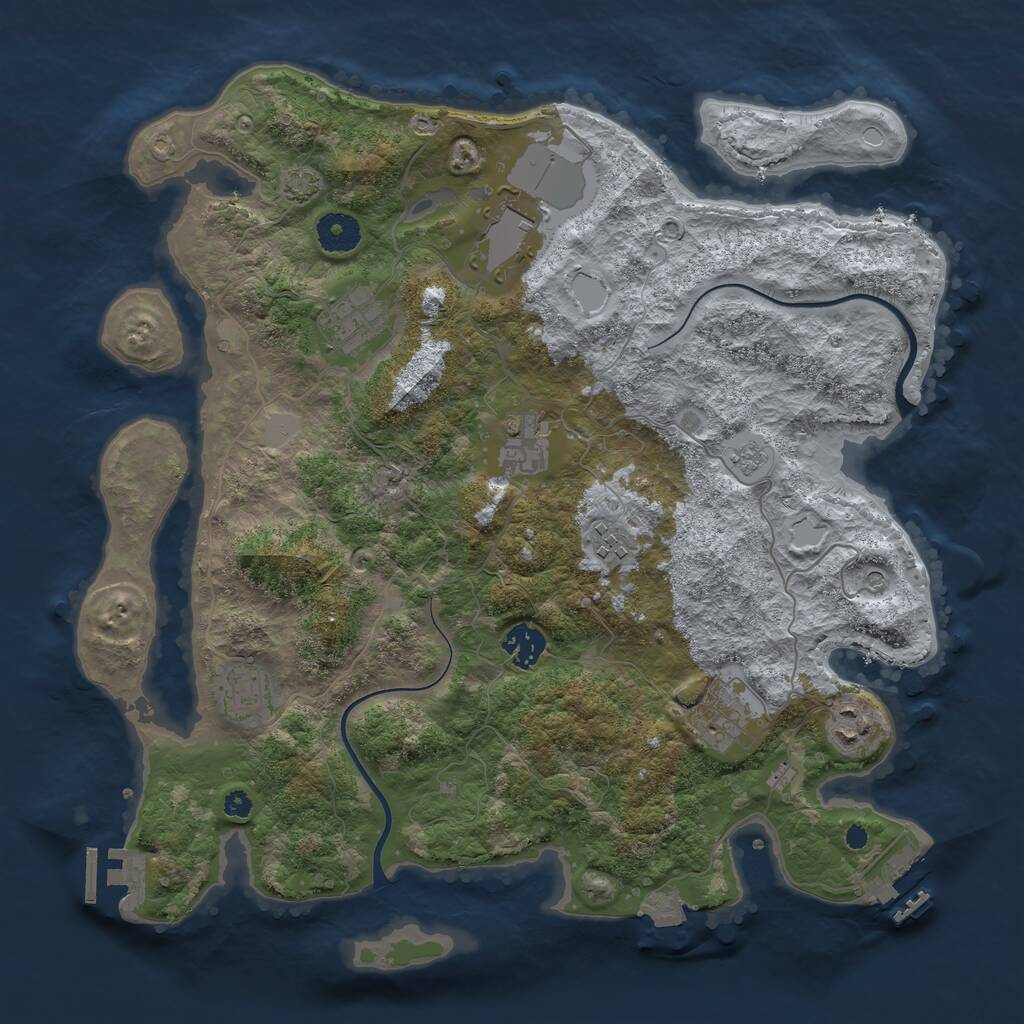 Rust Map: Procedural Map, Size: 3700, Seed: 2050990889, 14 Monuments