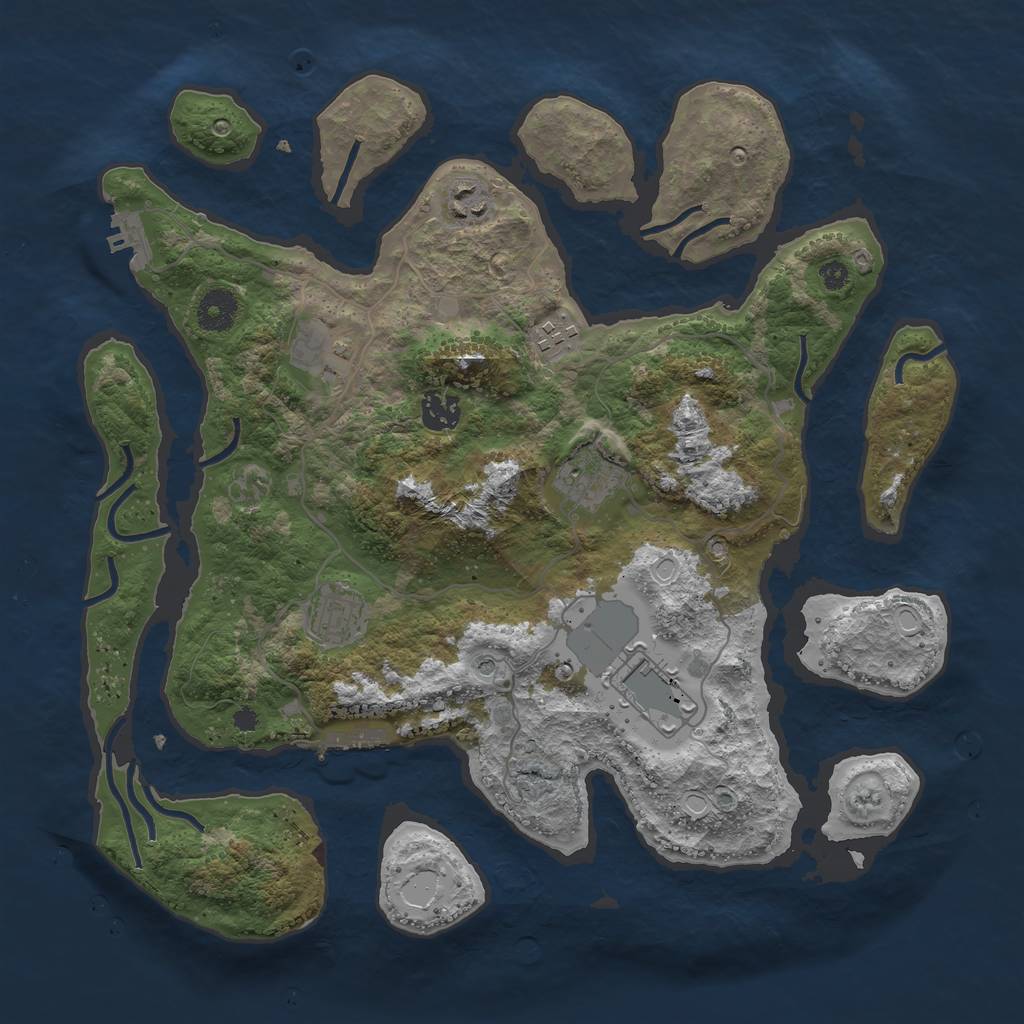 Rust Map: Procedural Map, Size: 3700, Seed: 1950309599, 18 Monuments
