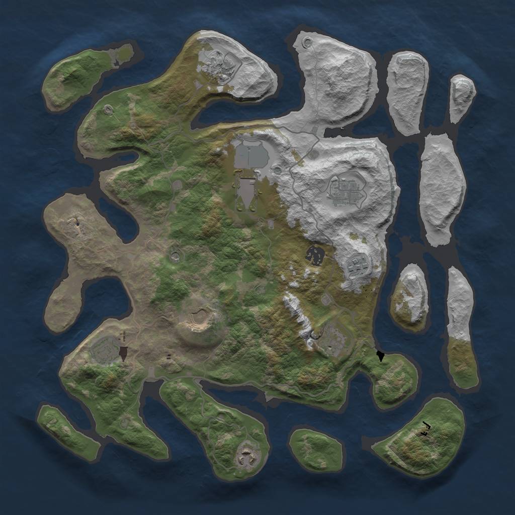 Rust Map: Barren, Size: 4000, Seed: 2875, 12 Monuments