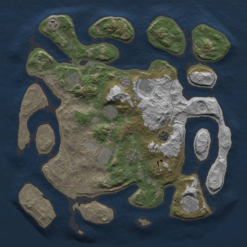 Rust Map: Barren, Size: 4000, Seed: 83, 12 Monuments