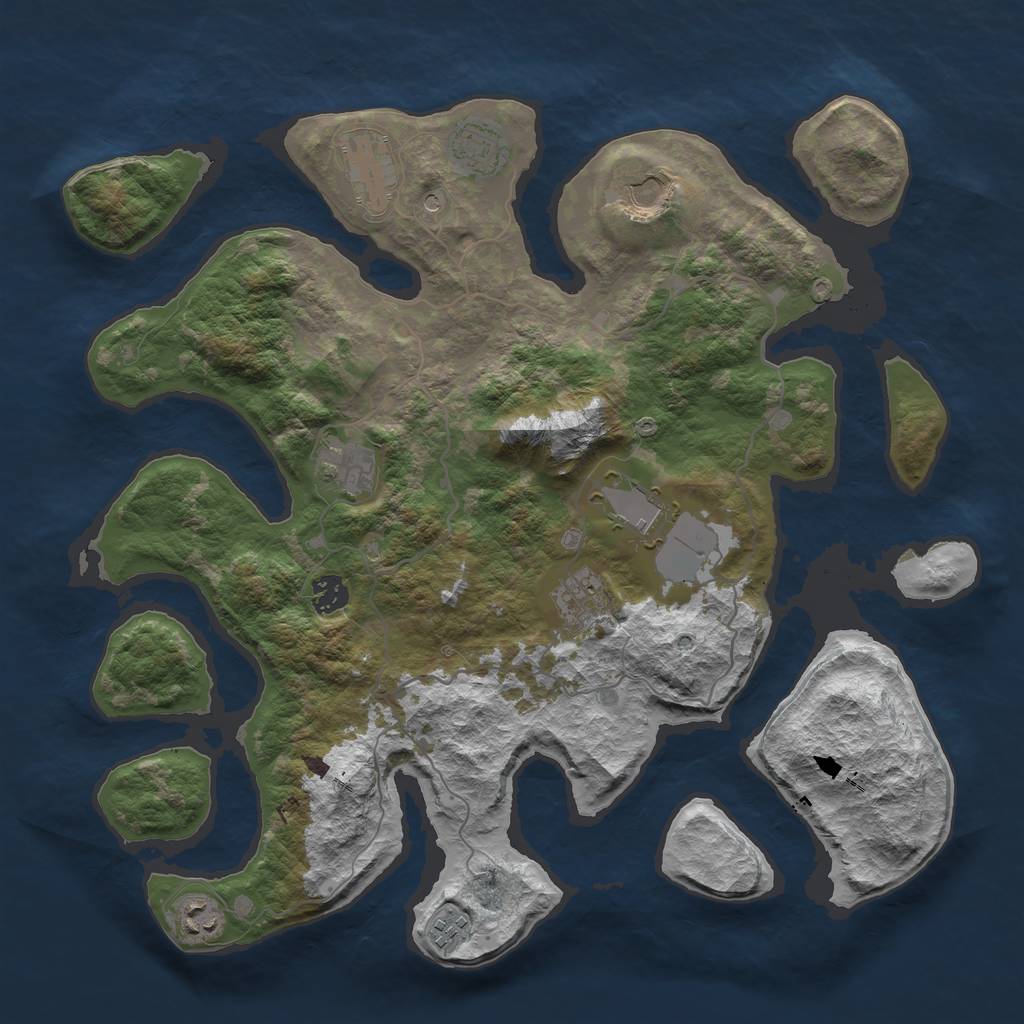 Rust Map: Barren, Size: 4000, Seed: 6785717, 12 Monuments