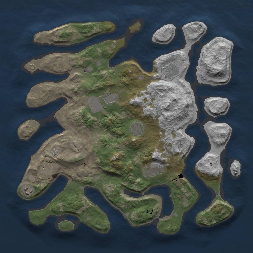 Rust Map: Barren, Size: 4000, Seed: 2841, 10 Monuments