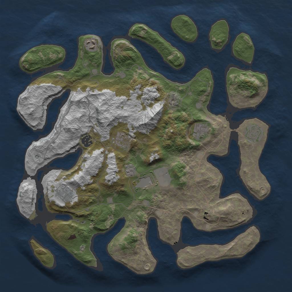 Rust Map: Barren, Size: 4000, Seed: 3044, 11 Monuments