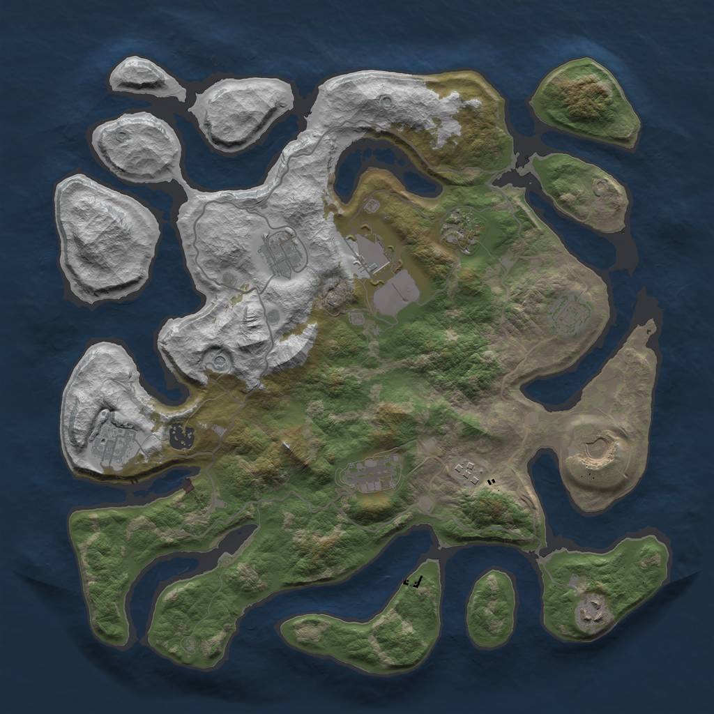 Rust Map: Barren, Size: 4000, Seed: 1045, 13 Monuments