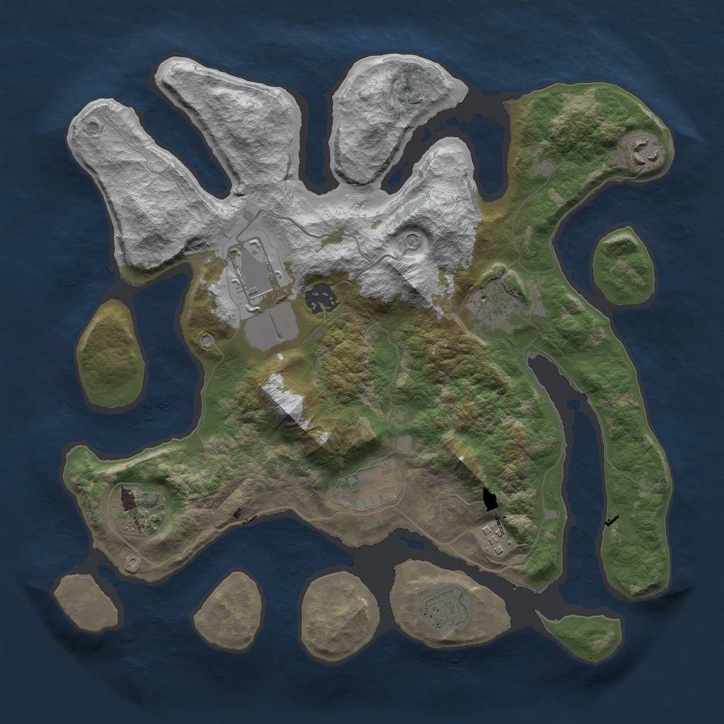 Rust Map: Barren, Size: 3500, Seed: 3700818, 11 Monuments