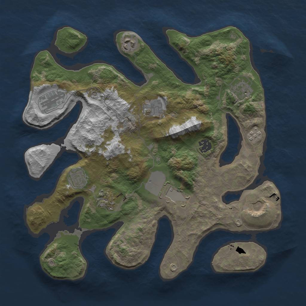 Rust Map: Barren, Size: 3500, Seed: 643612957, 13 Monuments