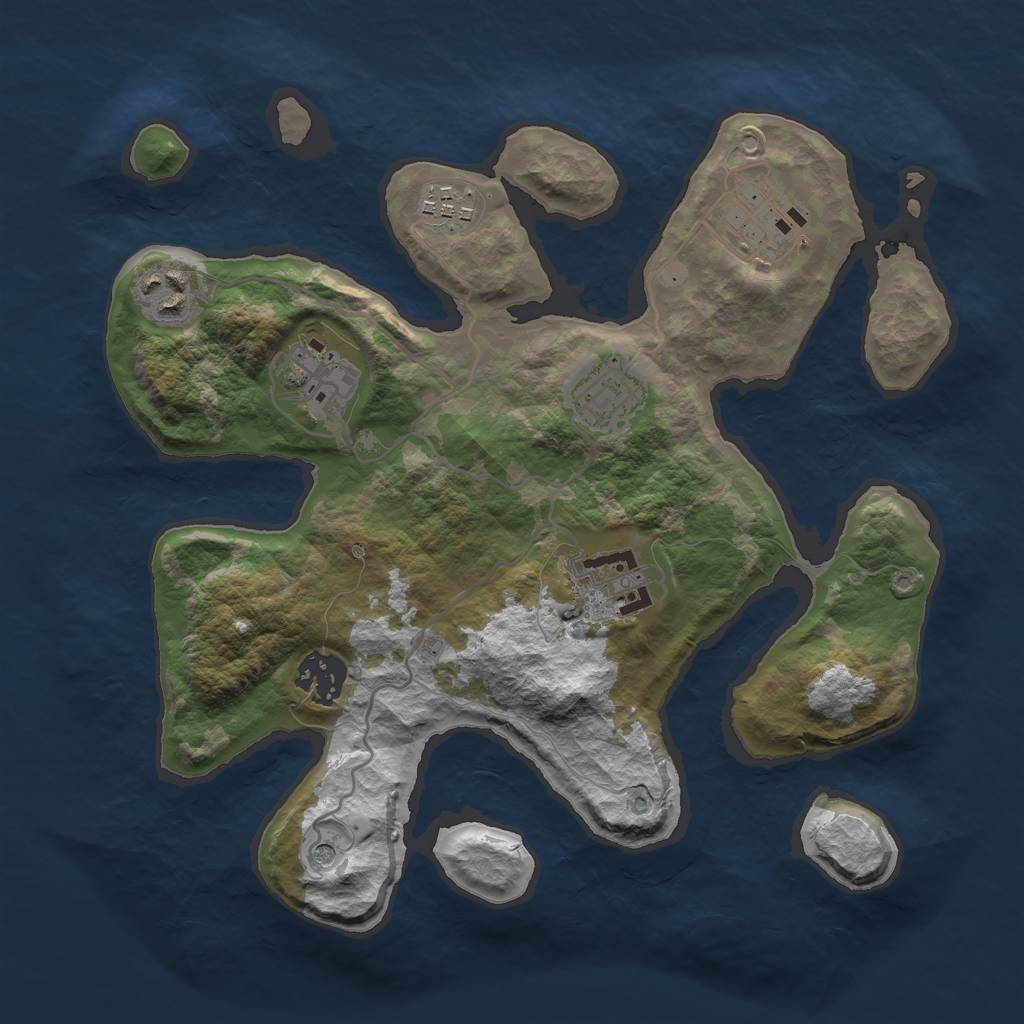 Rust Map: Barren, Size: 3000, Seed: 343536, 10 Monuments