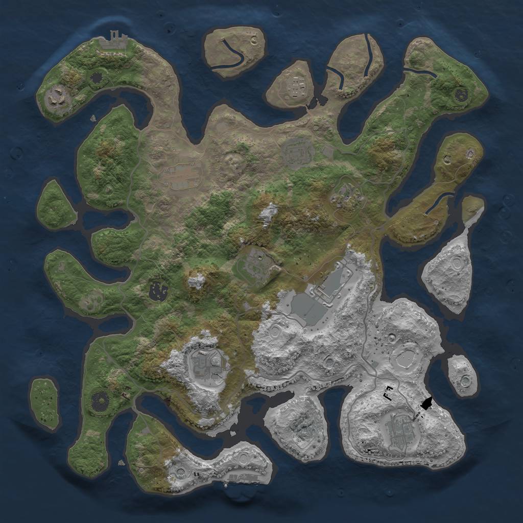 Rust Map: Procedural Map, Size: 4000, Seed: 369312230, 21 Monuments