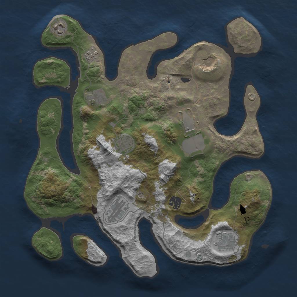 Rust Map: Barren, Size: 3500, Seed: 1343910097, 12 Monuments