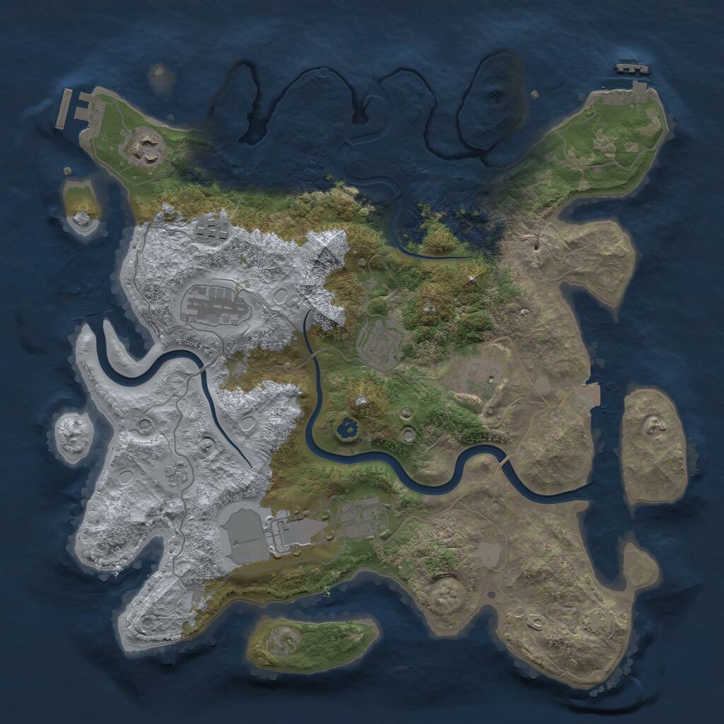 Rust Map: Procedural Map, Size: 3550, Seed: 59462324, 13 Monuments