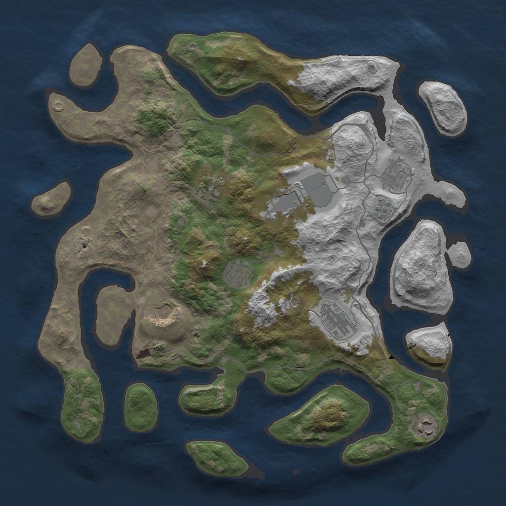 Rust Map: Barren, Size: 4000, Seed: 181681384, 11 Monuments