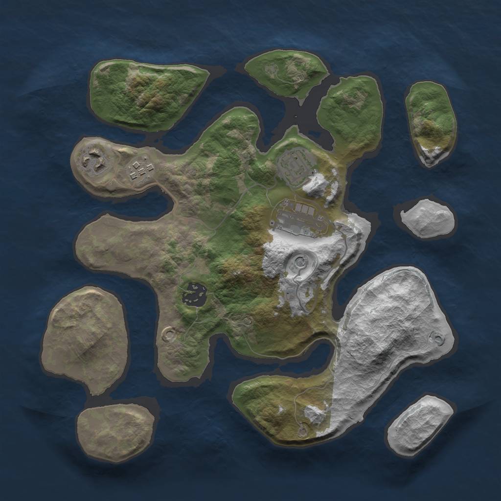 Rust Map: Barren, Size: 3000, Seed: 1279281350, 8 Monuments