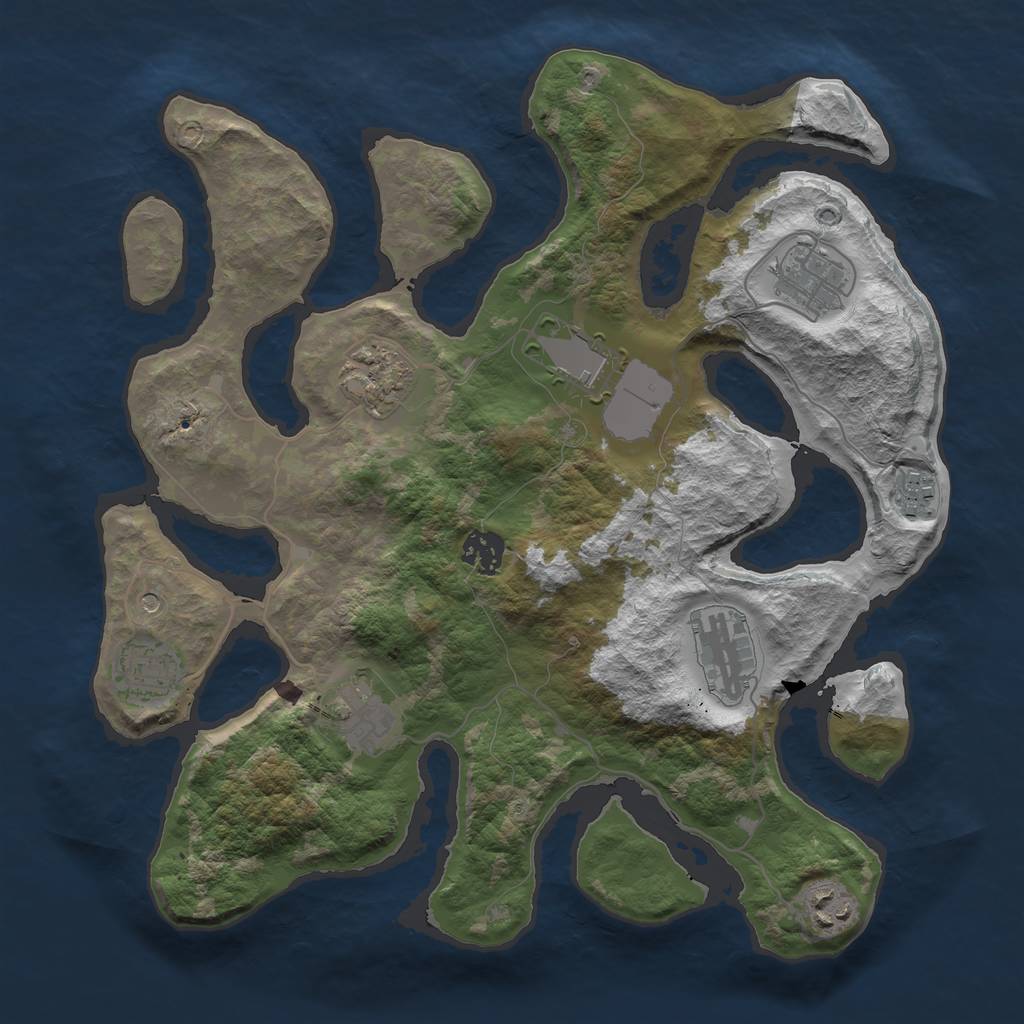 Rust Map: Barren, Size: 3500, Seed: 1231256, 12 Monuments