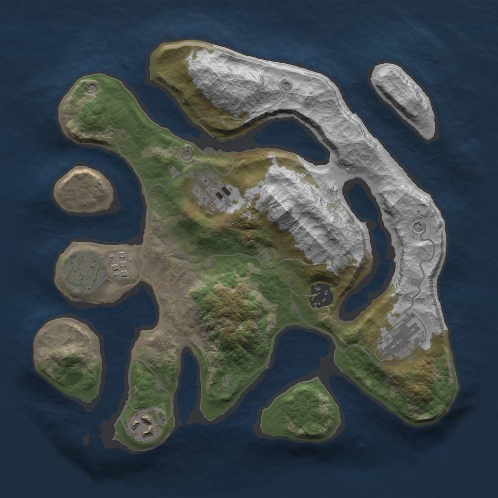 Rust Map: Barren, Size: 3000, Seed: 214748, 9 Monuments