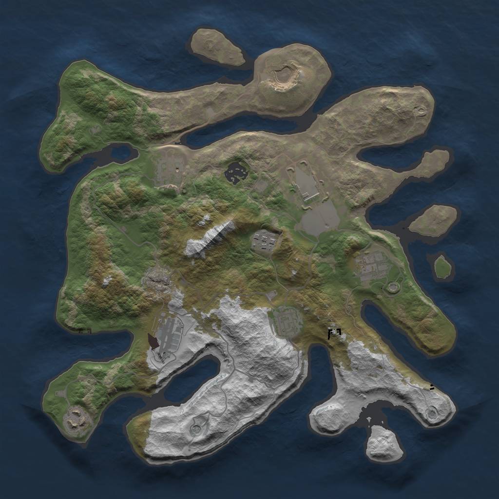 Rust Map: Barren, Size: 3500, Seed: 76981326, 12 Monuments