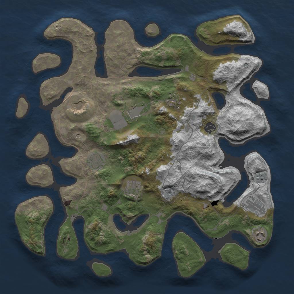 Rust Map: Barren, Size: 4000, Seed: 223523, 12 Monuments