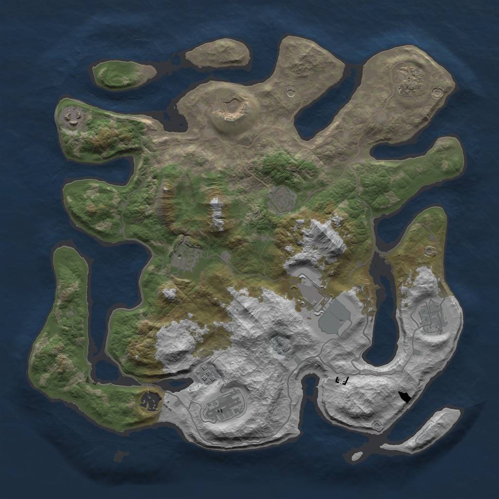 Rust Map: Barren, Size: 4000, Seed: 1175998507, 13 Monuments