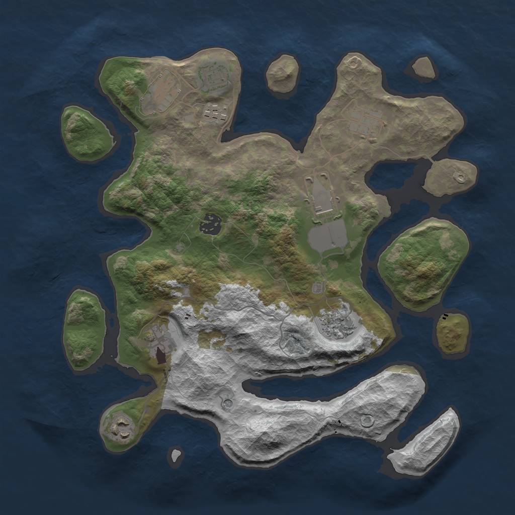 Rust Map: Barren, Size: 3500, Seed: 2354, 12 Monuments