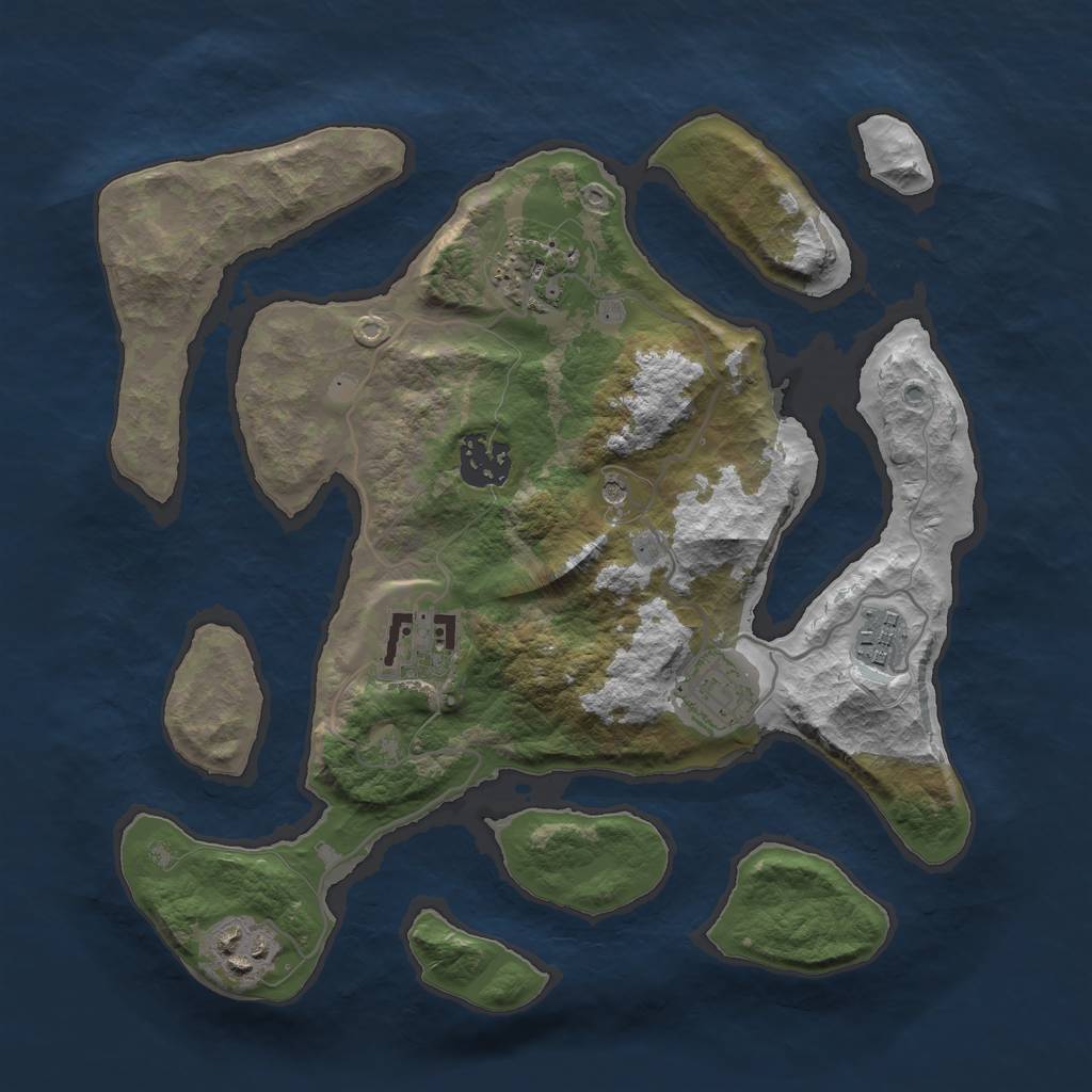 Rust Map: Barren, Size: 3000, Seed: 2001233745, 9 Monuments