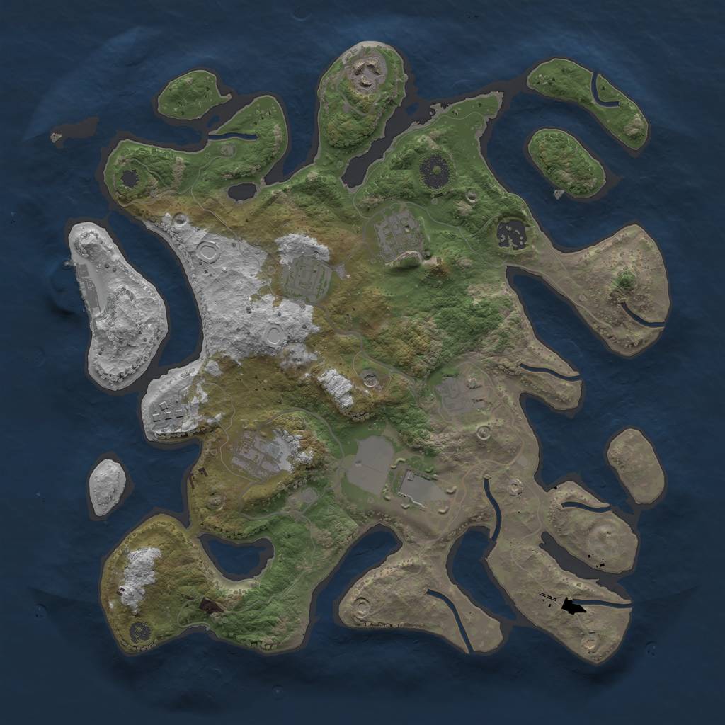 Rust Map: Procedural Map, Size: 3500, Seed: 1740396932, 18 Monuments