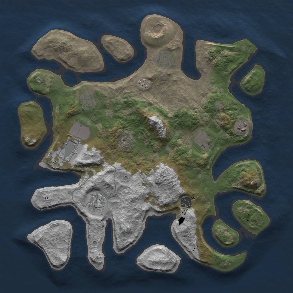 Rust Map: Barren, Size: 3850, Seed: 120000000, 12 Monuments