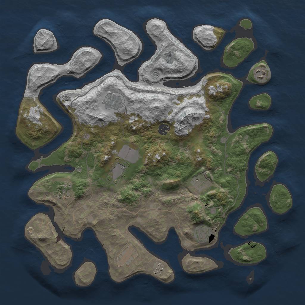 Rust Map: Barren, Size: 4000, Seed: 53472085, 12 Monuments