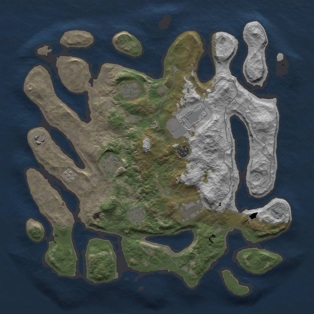 Rust Map: Barren, Size: 4000, Seed: 1942339347, 11 Monuments