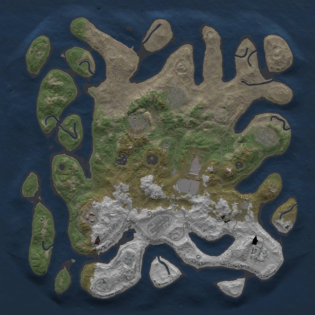 Rust Map: Procedural Map, Size: 4000, Seed: 3981, 19 Monuments