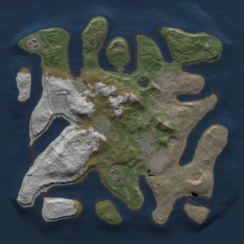 Rust Map: Barren, Size: 3500, Seed: 1012992731, 12 Monuments